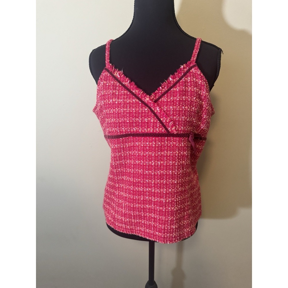 Vintage‎ Y2K Old Navy Cami Tank Top Red And Pink Tweed Velvet Trim Women's Large
